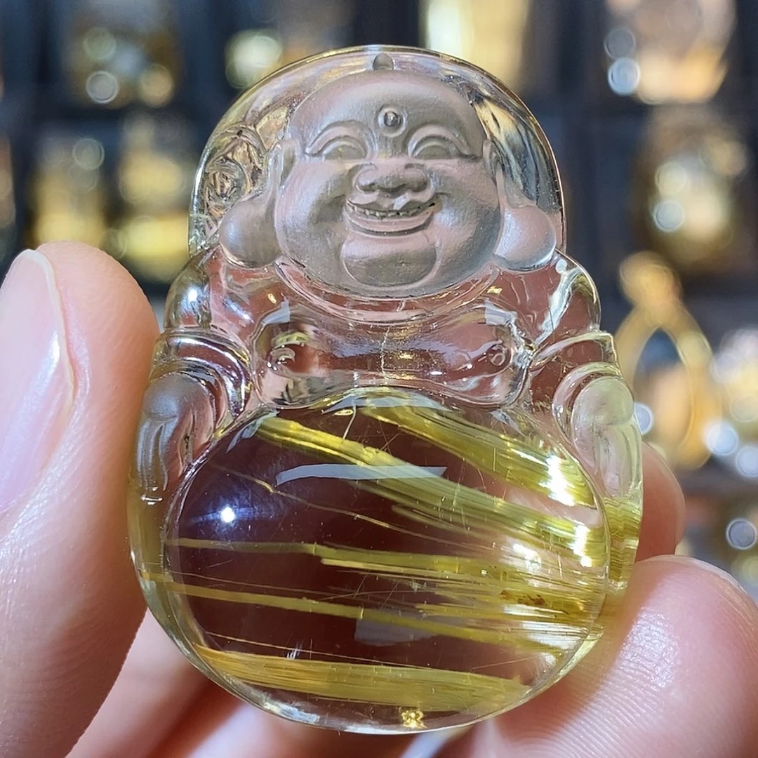 水晶颈饰未镶嵌天然钛晶板钛弥勒佛吊坠