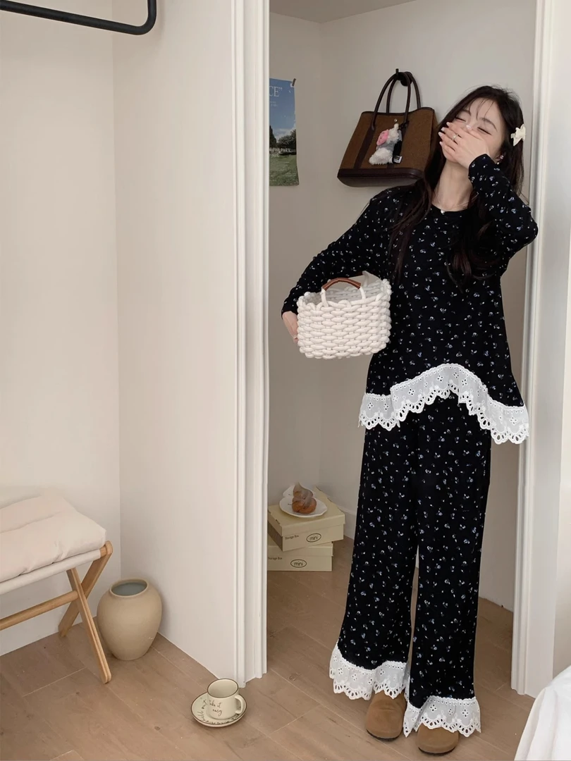 碎花睡衣女2025春秋家居套装春秋清新松弛感开衫韩国风甜美高级感