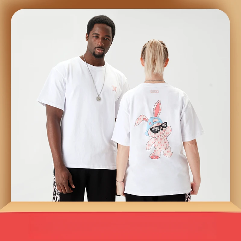 兔子印花定制休闲T恤宽松纯棉圆领情侣短袖SHL2429