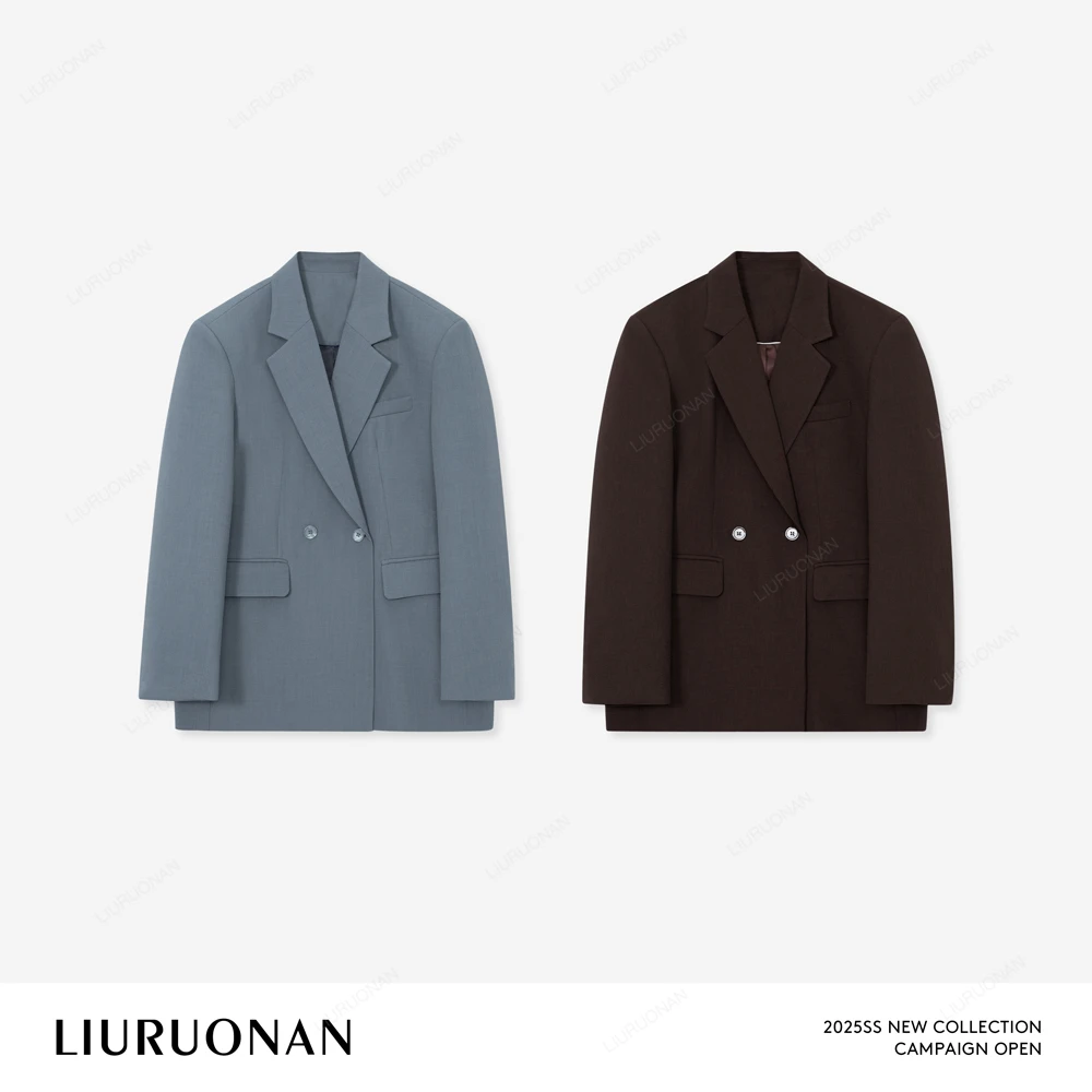 LIURUONAN 25SS 【查令十字街】桃木红翻领西装外套俩粒扣秋冬上衣