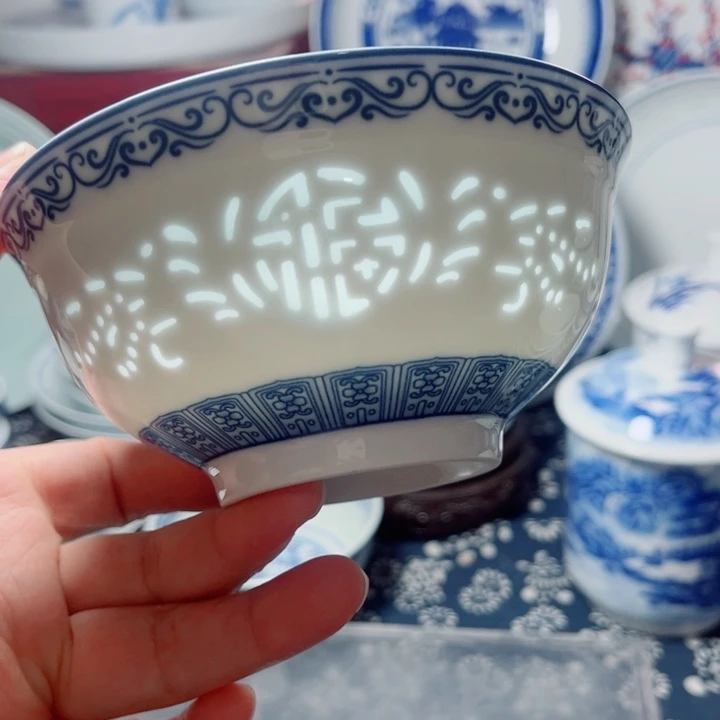 青花玲珑5寸饭碗千里江山