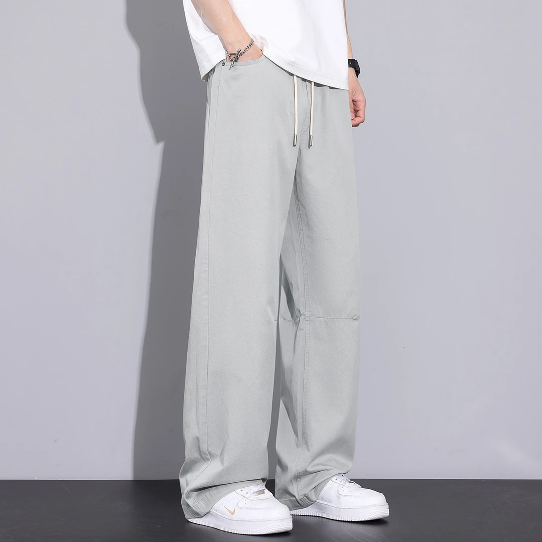 Kuvine潮牌2025夏季新款休闲裤男宽松天丝凉感透气薄款浅灰男裤子