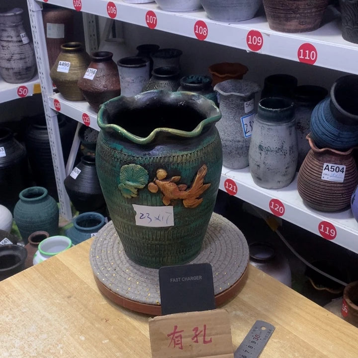 【闪购商品】红陶粗糙盆有孔高23口17