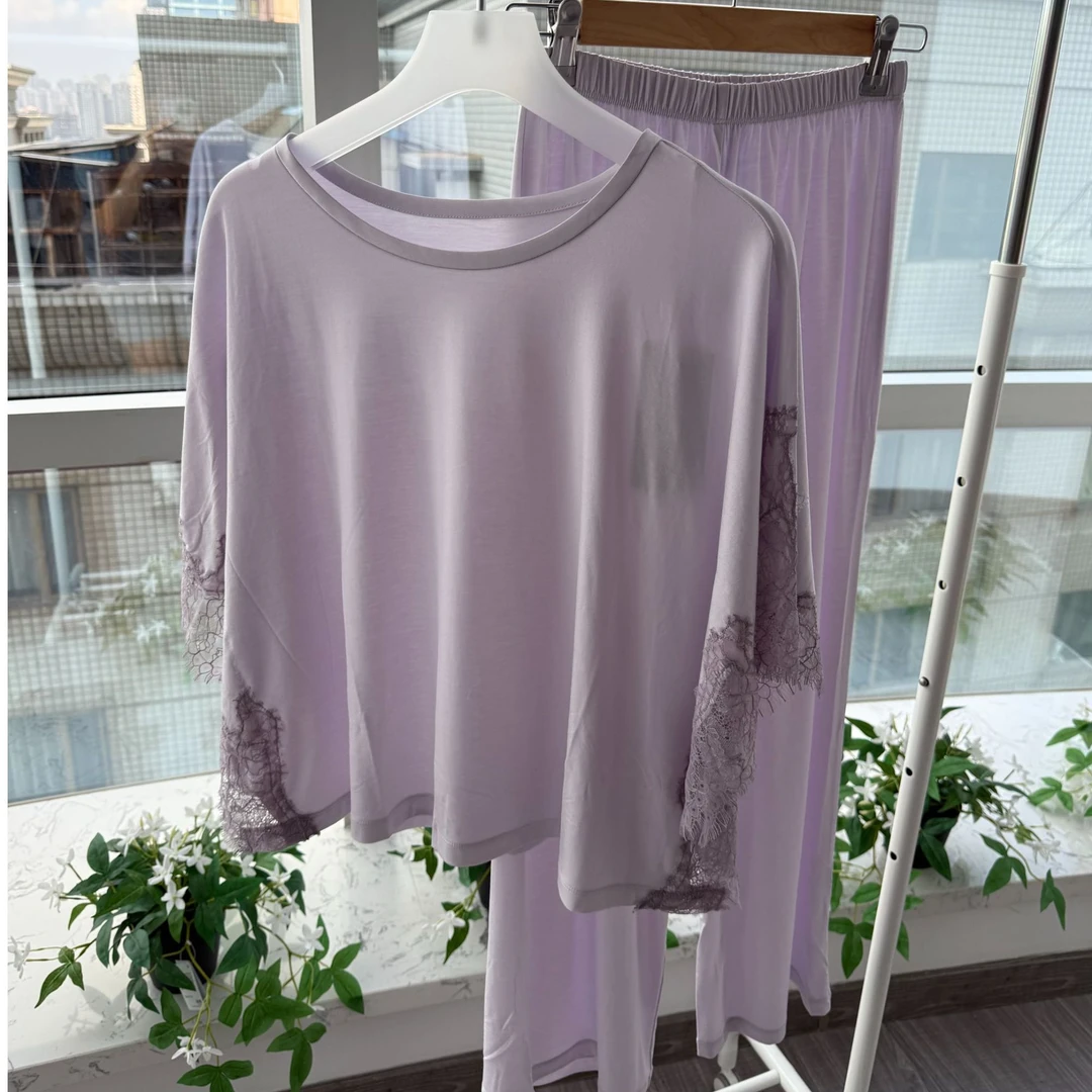 【蝙蝠袖】法式软蕾丝莫代尔家居服套装睡衣圆领家居服休闲舒适款