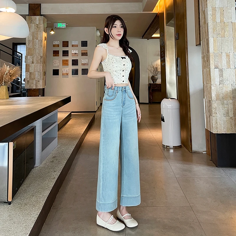 2025年新款夏季显瘦九分裤直筒裤牛仔裤女高腰小个子薄款八分裤女