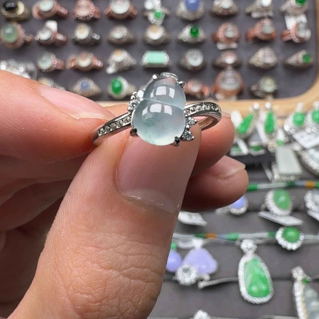 翡翠银S925镶嵌戒指天然缅甸翡翠A货