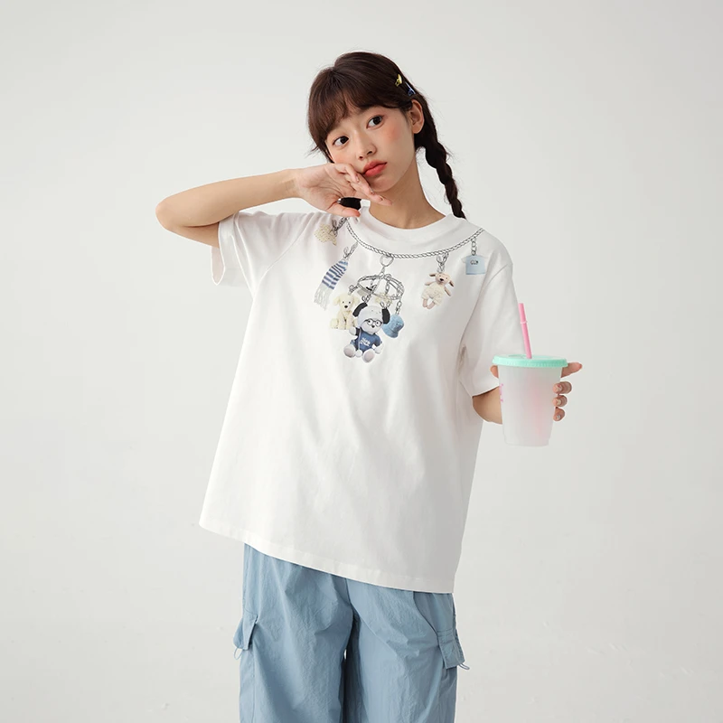 初中生夏季新款趣味印花T恤宽松休闲百搭短袖C25BT0202C