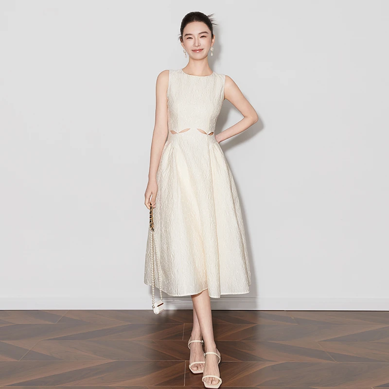 高级感法式优雅收腰大摆连衣裙气质减龄小众设计礼服裙长款伞裙夏