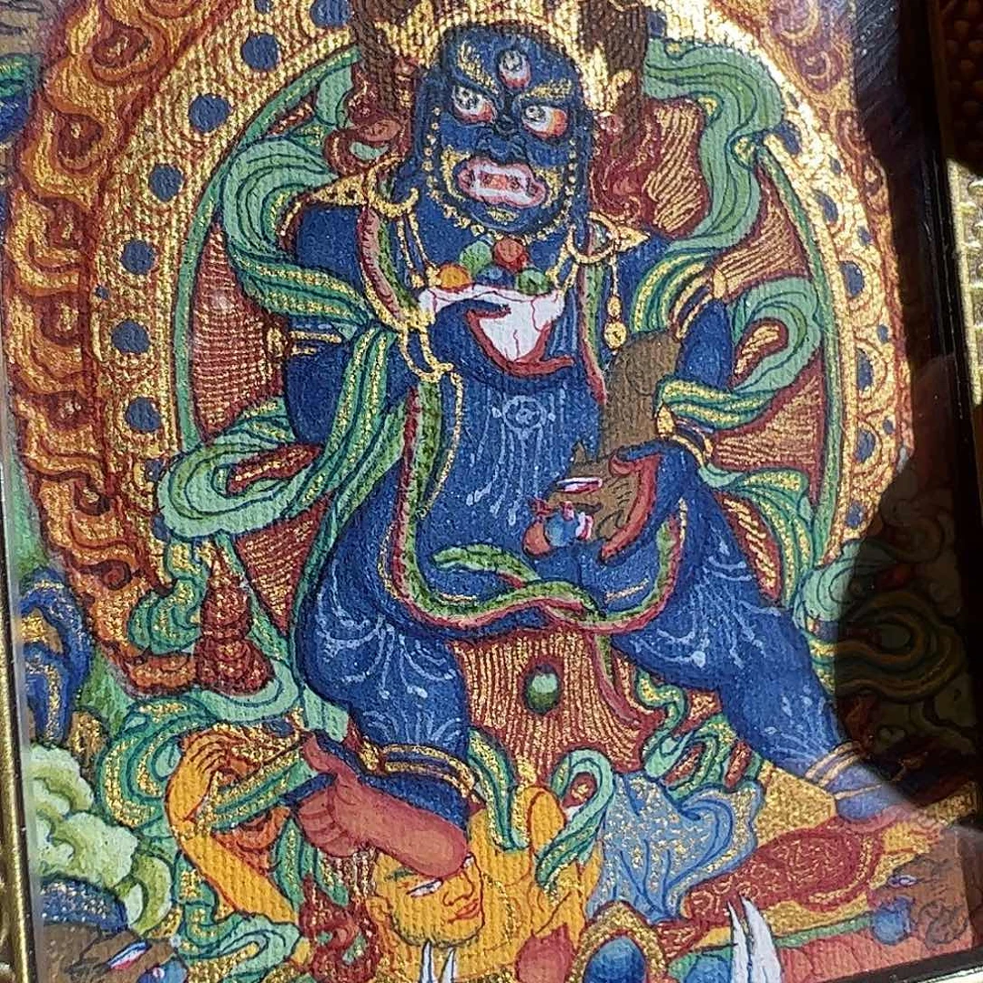 吊坠西藏手绘黑财神唐卡