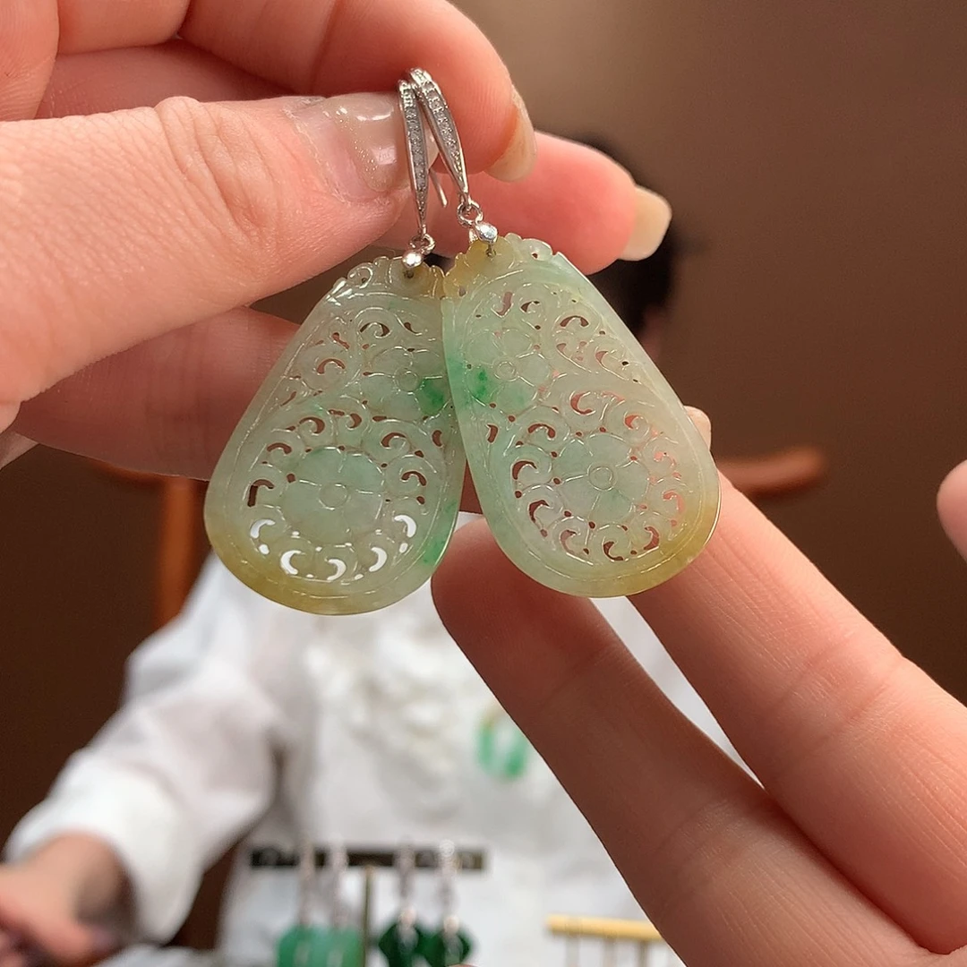 翡翠银S925镶嵌耳饰耳饰