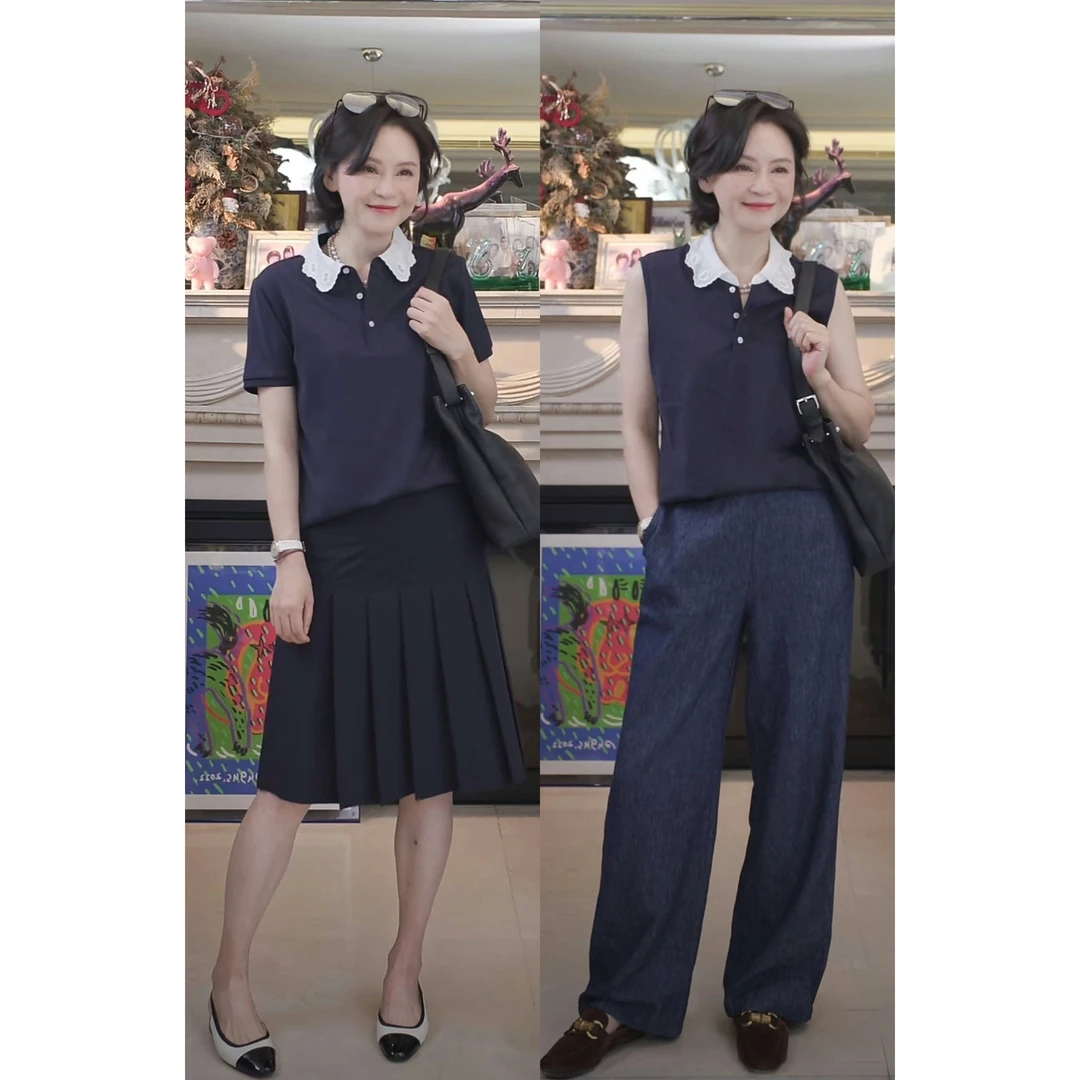 我是摩羯 华伦Polo衫 永迈棉4.8W针镂空刺绣花边领夏上衣T恤