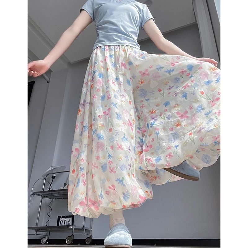 【原版+现货】美彩色碎花花苞裙裤2025夏休闲温柔高腰显瘦阔腿蓬蓬