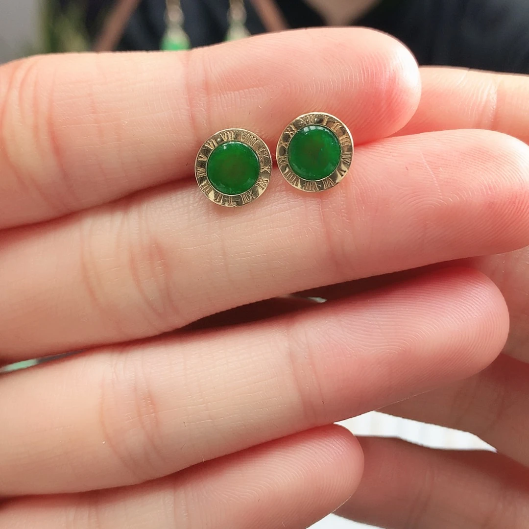 翡翠耳饰18K金镶嵌耳饰