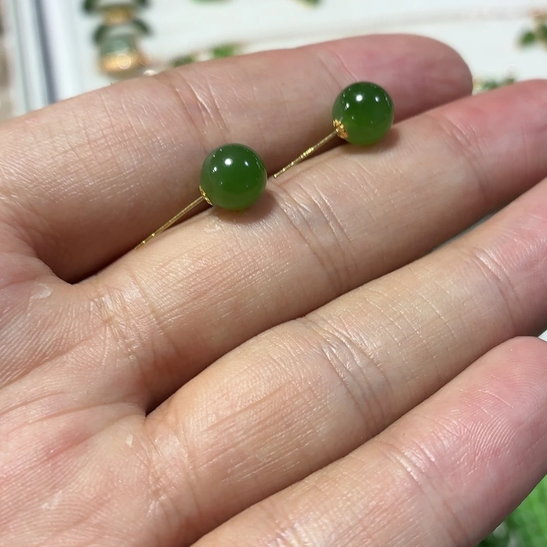 和田玉18K金镶嵌耳饰