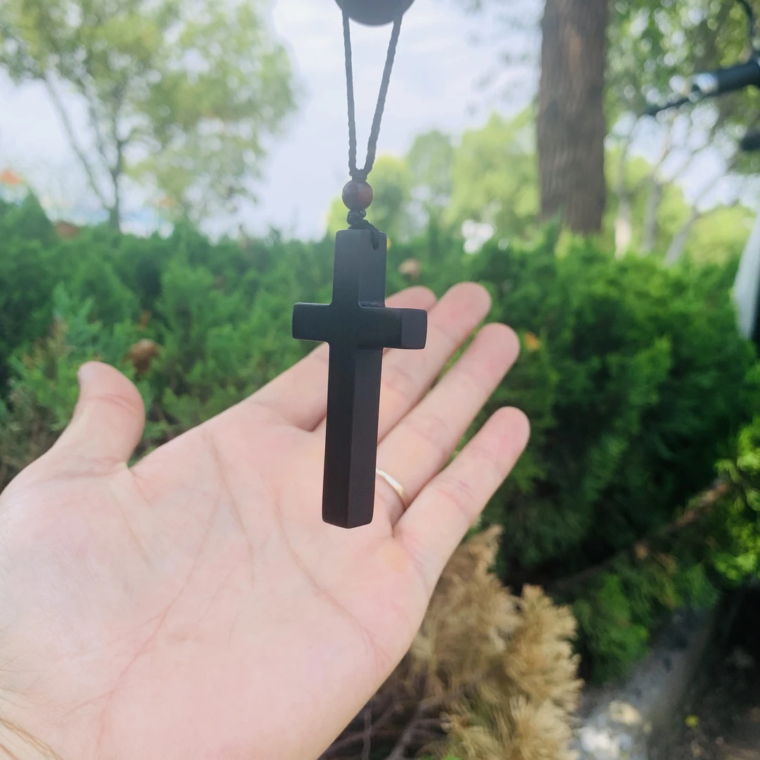 高抛精工紫光檀木十字架项链吊坠可作车内挂件礼盒装宜送礼