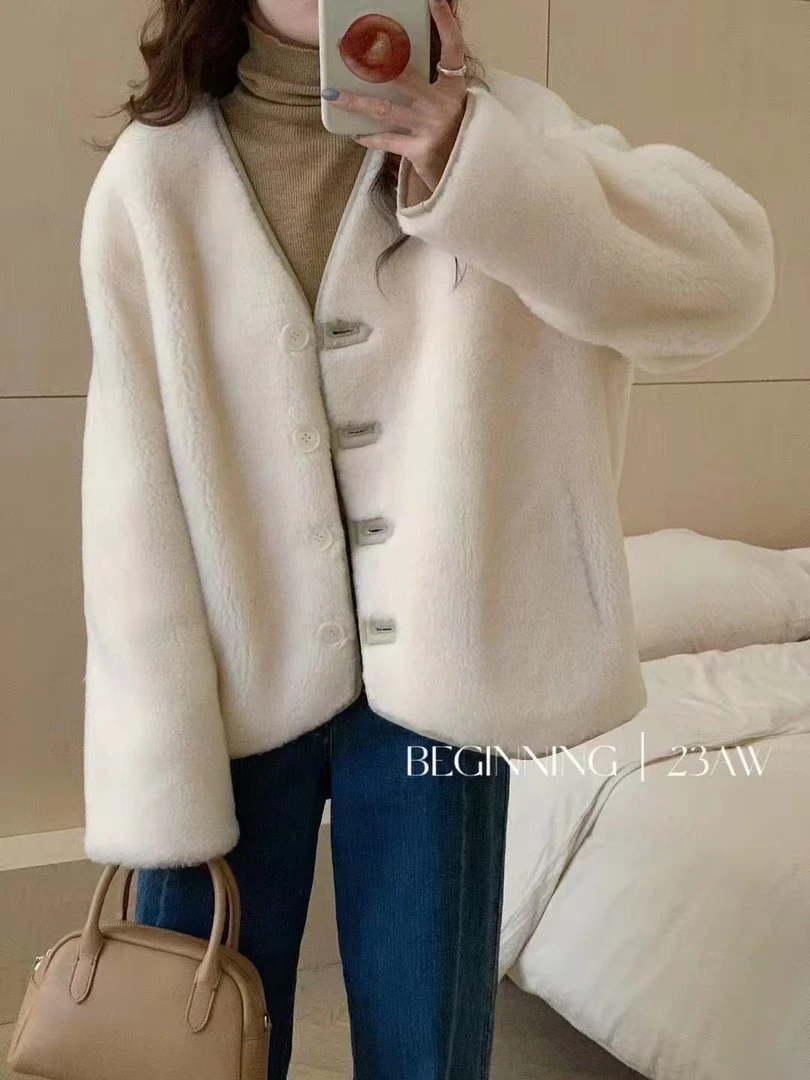 6011佳选轻奢穿搭皮毛一体拼纯色气质百搭短款外套