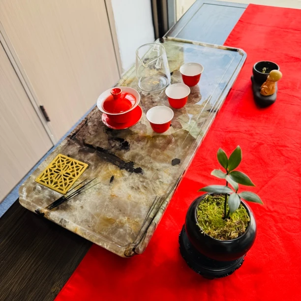 双层雪山蓝奢石茶盘26*60