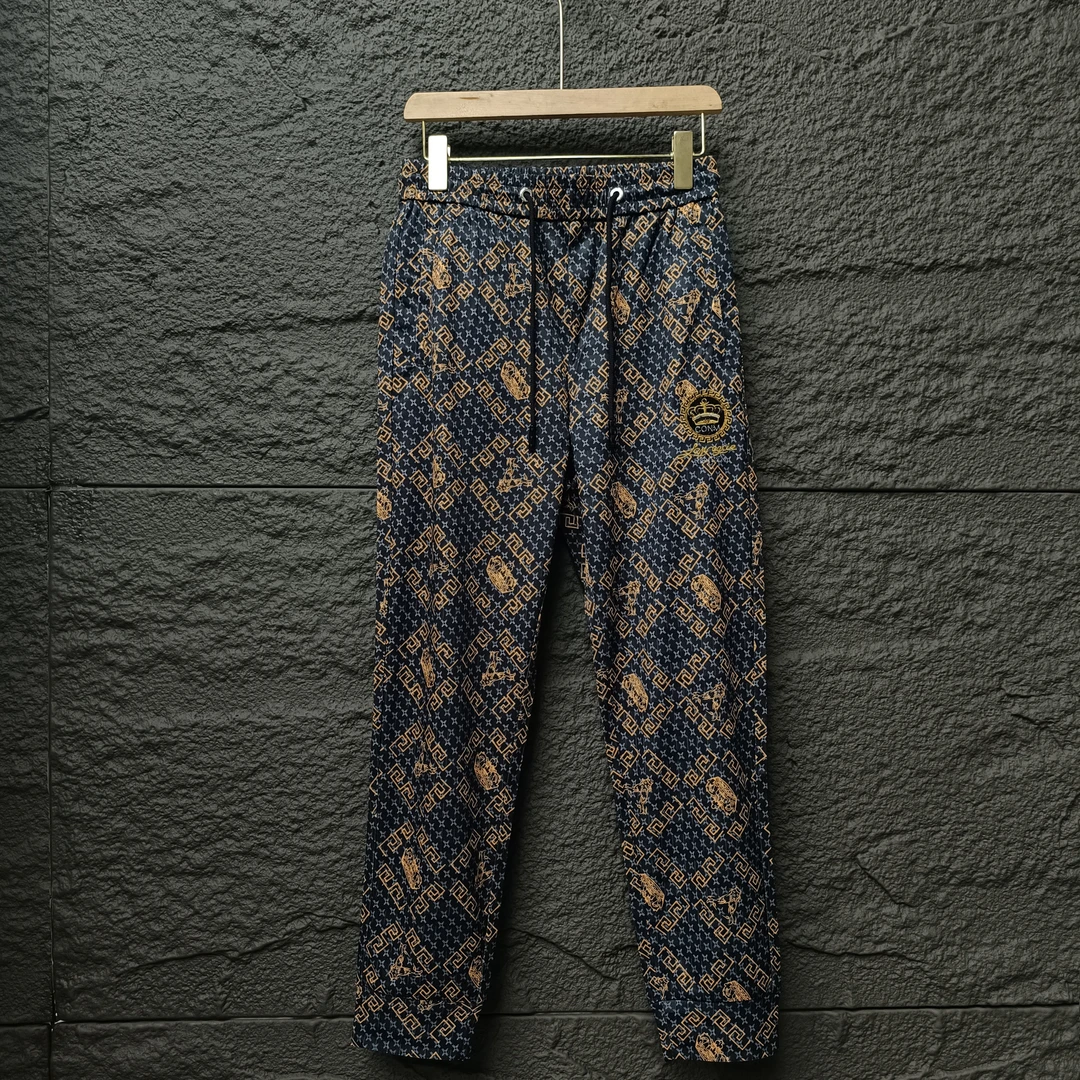 馨文欧男士休闲裤字母错位花夏款印花长裤潮牌百搭束脚花裤时尚