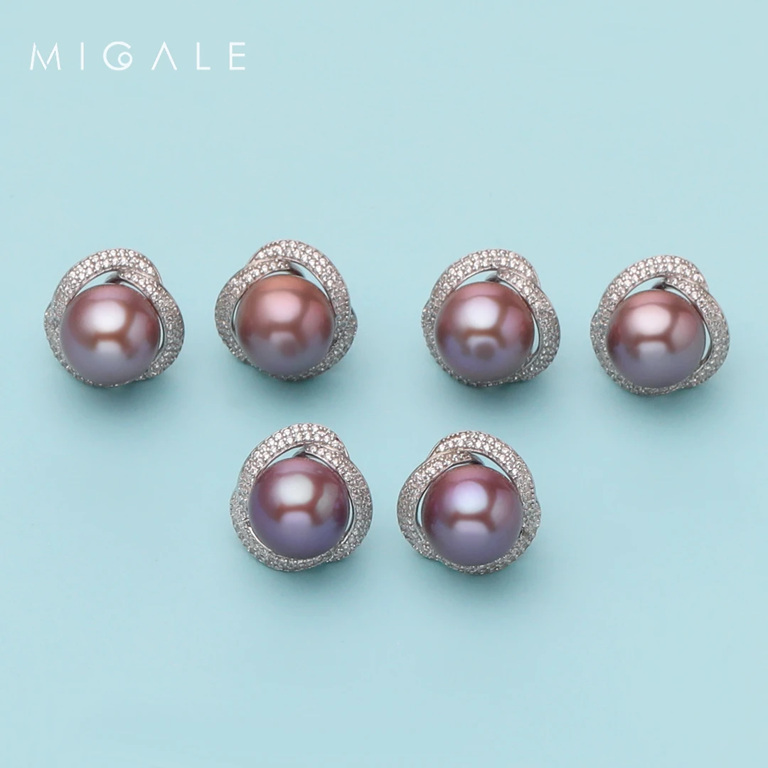 【源头】S925银淡水气质紫色珍珠耳钉【多样性发一件】10-11mm P1084