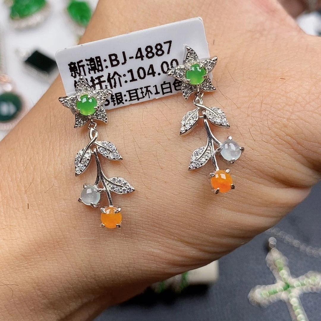 银S925镶嵌翡翠耳饰w w