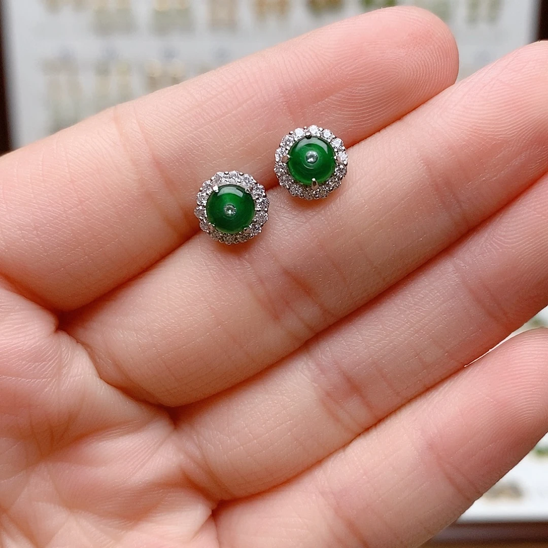 翡翠银S925镶嵌耳饰