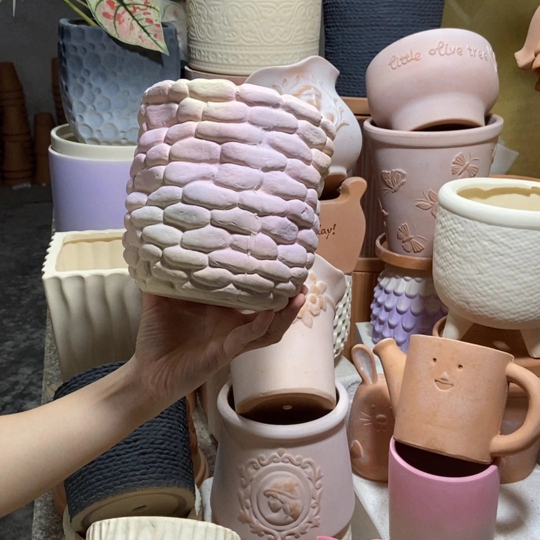 15×15彩色石头盆 粗陶1个