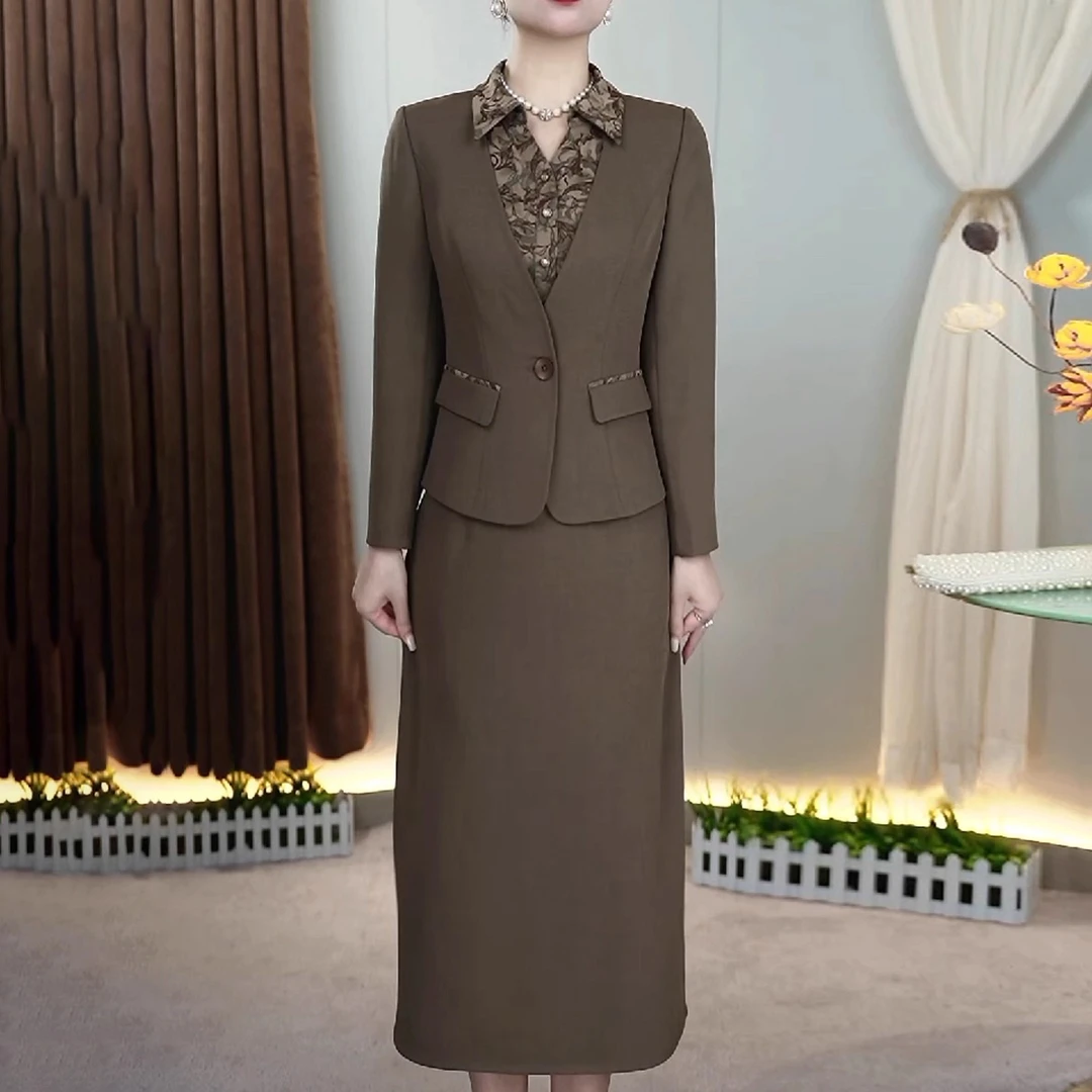 时尚西服套装裙女秋季2025新款修身干练职业装polo领连衣裙两件套