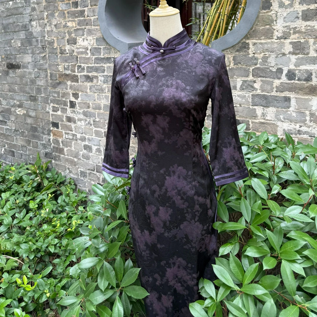 【紫墨花茵】2024年夏季新款复古百搭日常淑女旗袍