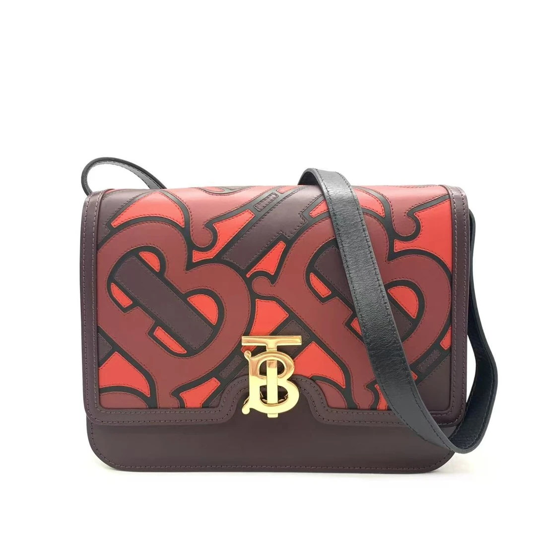 99新 BURBERRY/博柏利 【安则专属】酒红色邮差包