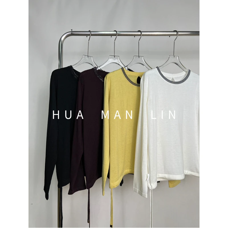 【花满林】四色圆领领口烫钻下摆抽绳秋冬打底长袖上衣88231