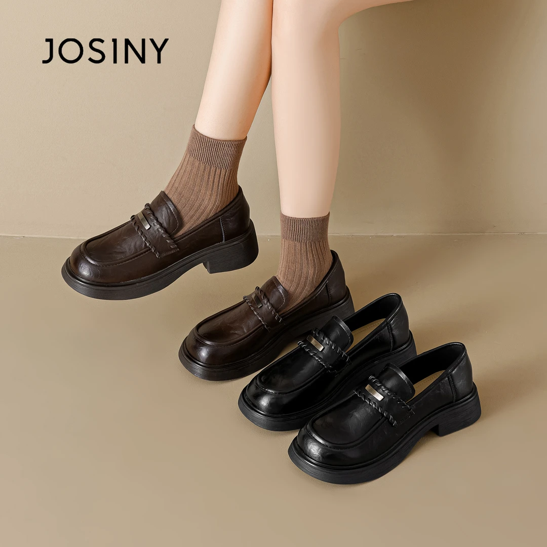 卓诗尼厚底黑色乐福鞋女款2025秋季新款英伦风增高小皮鞋法式单鞋