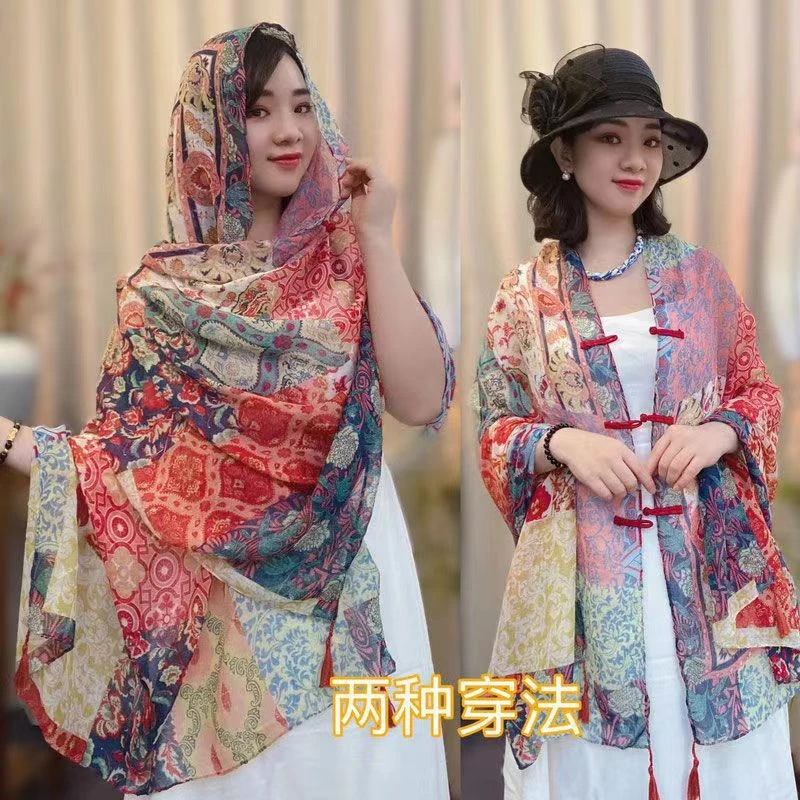 爆款民族风新疆旅游披肩夏季旅游披肩薄款拍照春秋时尚巴比伦多彩