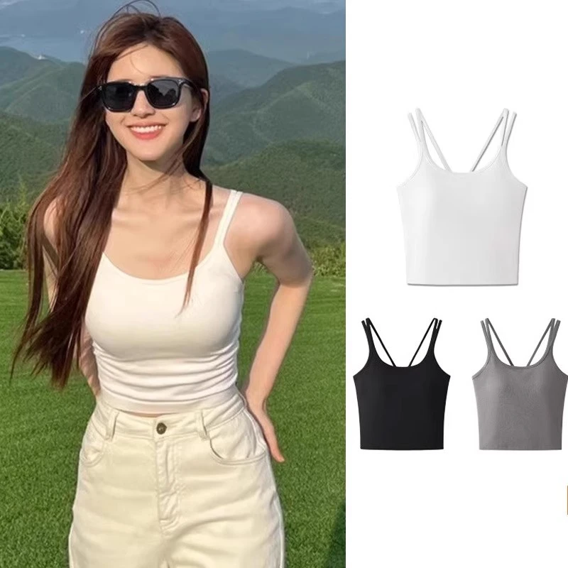 白色吊带背心内搭女夏季外穿带胸垫美背内衣文胸一体打底瑜伽显瘦