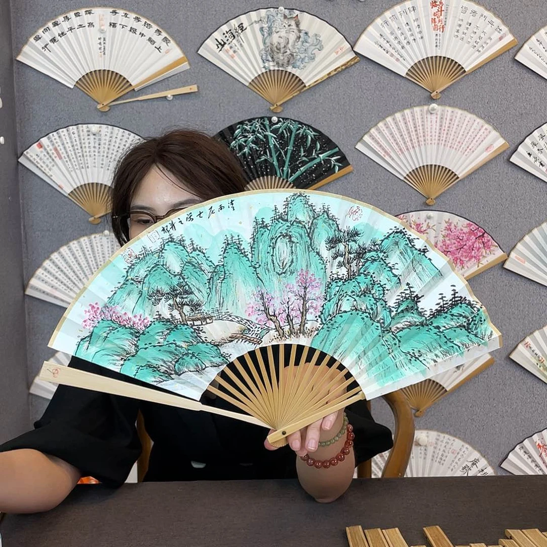 书法8寸玉竹-纯手绘-文玩扇骨（默认粘好）