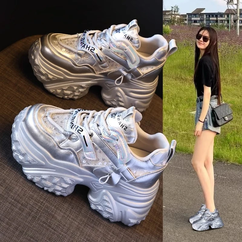 厚底内增高老爹鞋女鞋小白鞋2025年新款爆夏季小个子松糕运动休闲