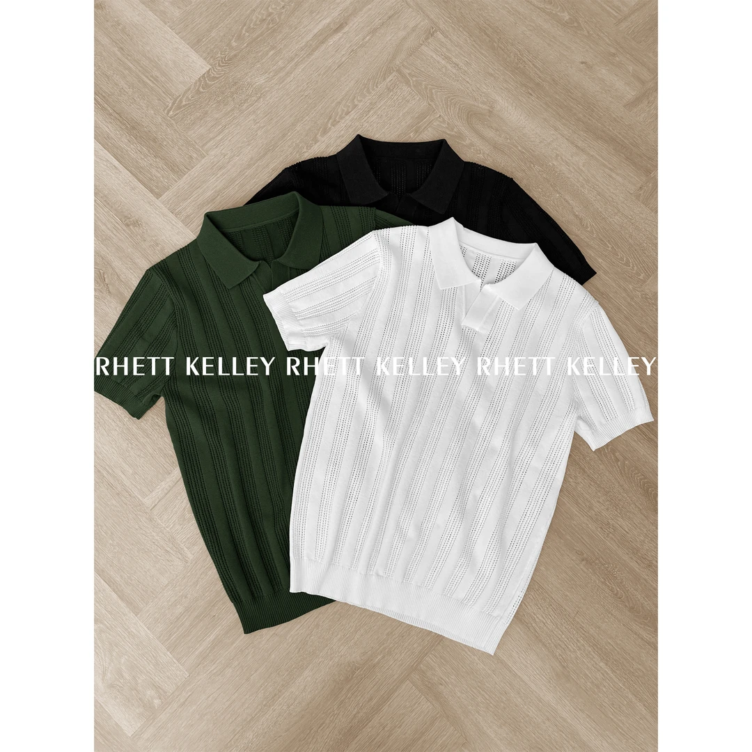 『轻罗漫卷 松弛隐奢』老钱肌理感冰爽丝混纺镂空海鸥领针织POLO衫