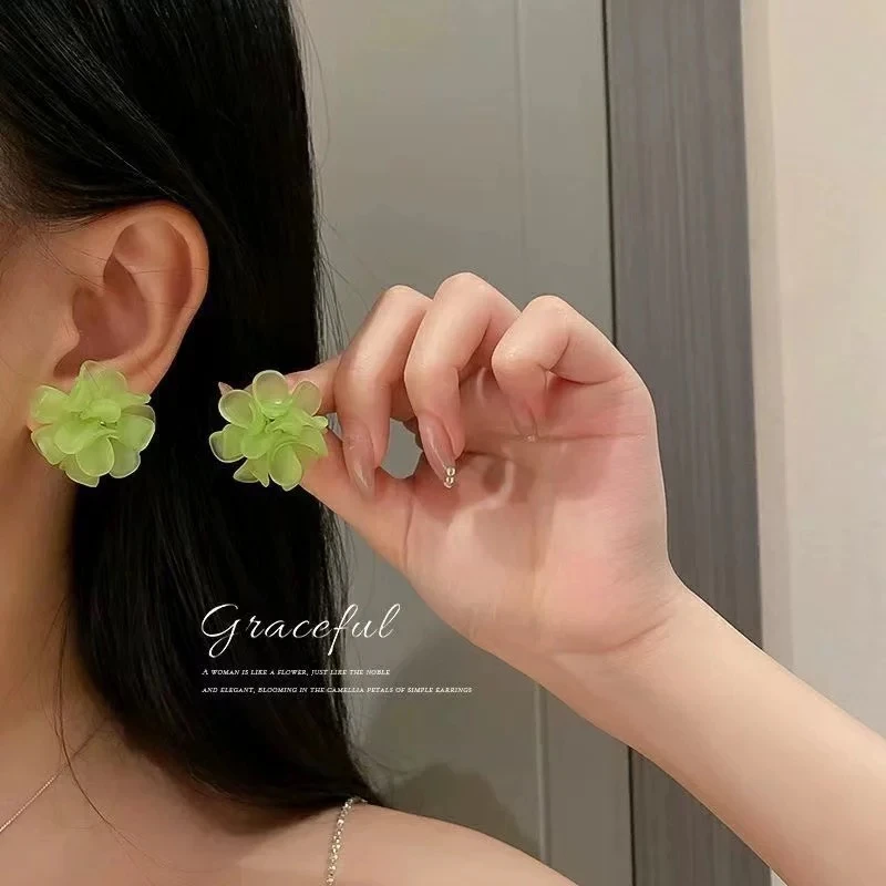 非金属仿水晶耳饰 森系亚克力山茶花耳环女2025年新款潮小众