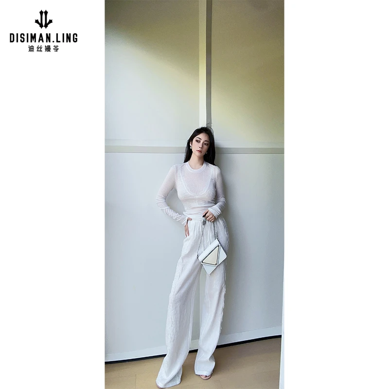 【迪丝嫚苓】100%亚麻多色裤子高腰时尚休闲百搭夏季宽松小众设计感