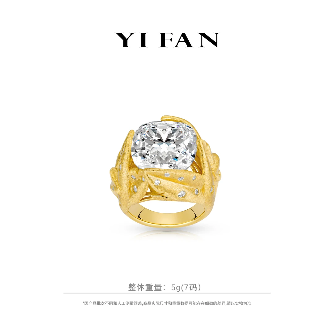 925银合成锆石戒指 10007-金色白方形拉丝满钻繁星羽毛豪镶戒指