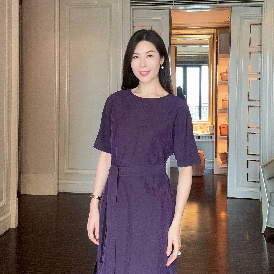 【烟紫】紫龟两面双穿香云纱配腰带连衣裙CD2167973
