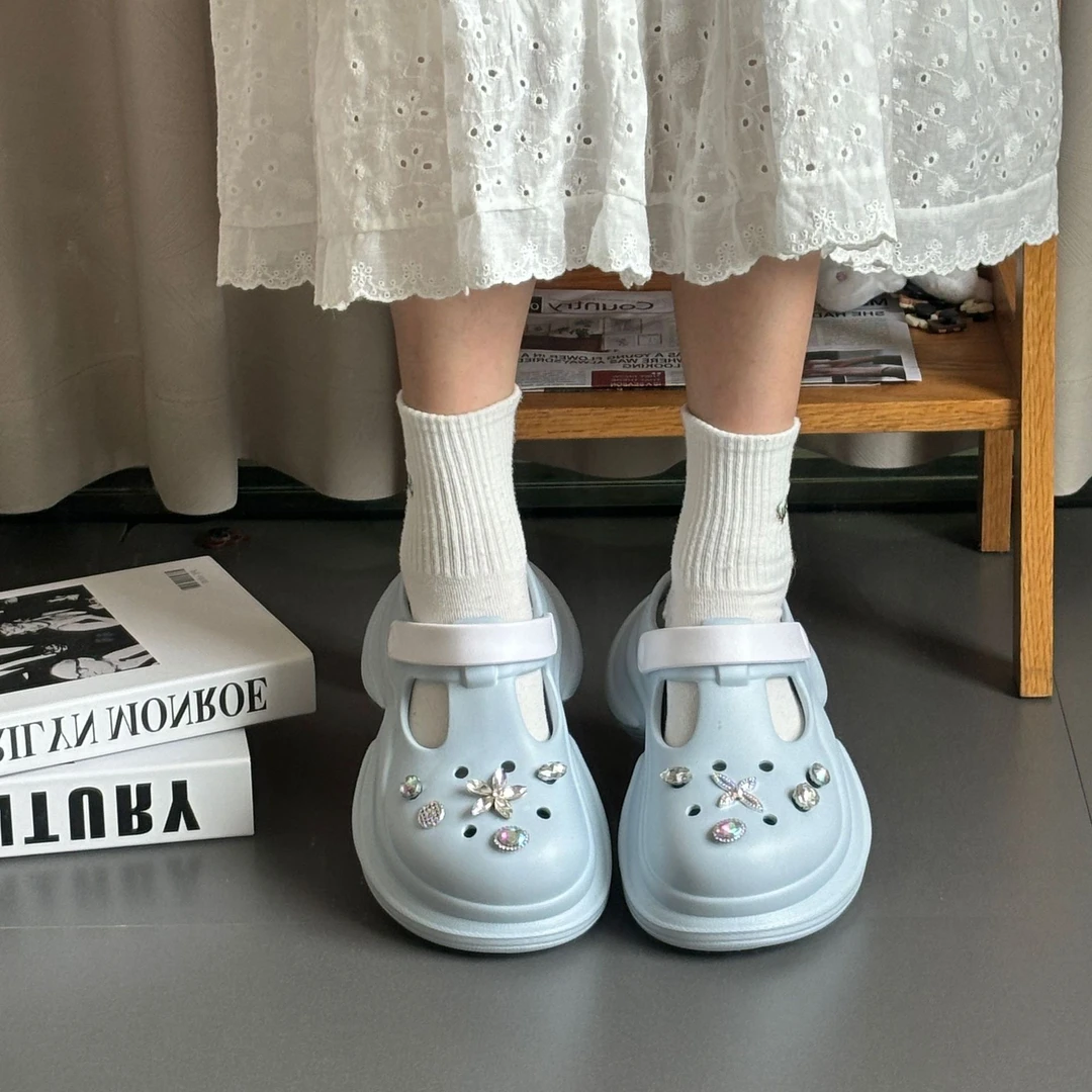 增高洞洞鞋夏季女厚底踩屎感拖鞋外穿防滑防臭沙滩包头eva凉鞋