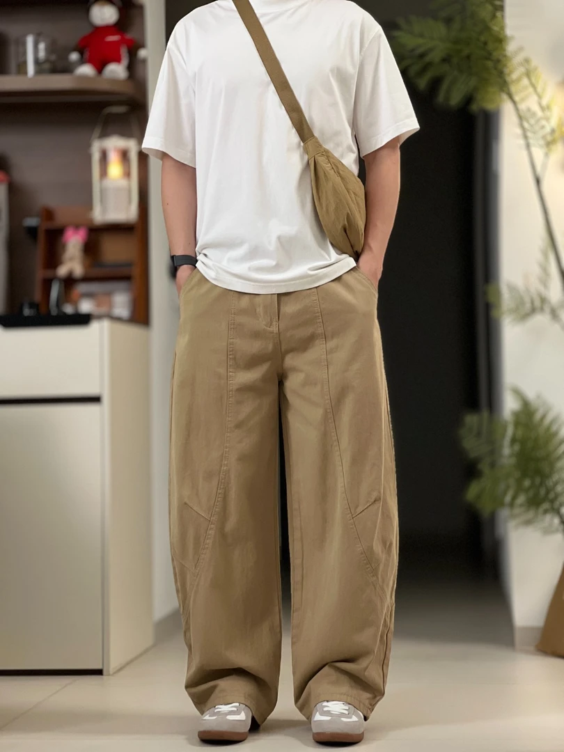 【实拍图】日系复古简约廓形弯刀裤男女宽松纯色情侣休闲裤阔腿夏季