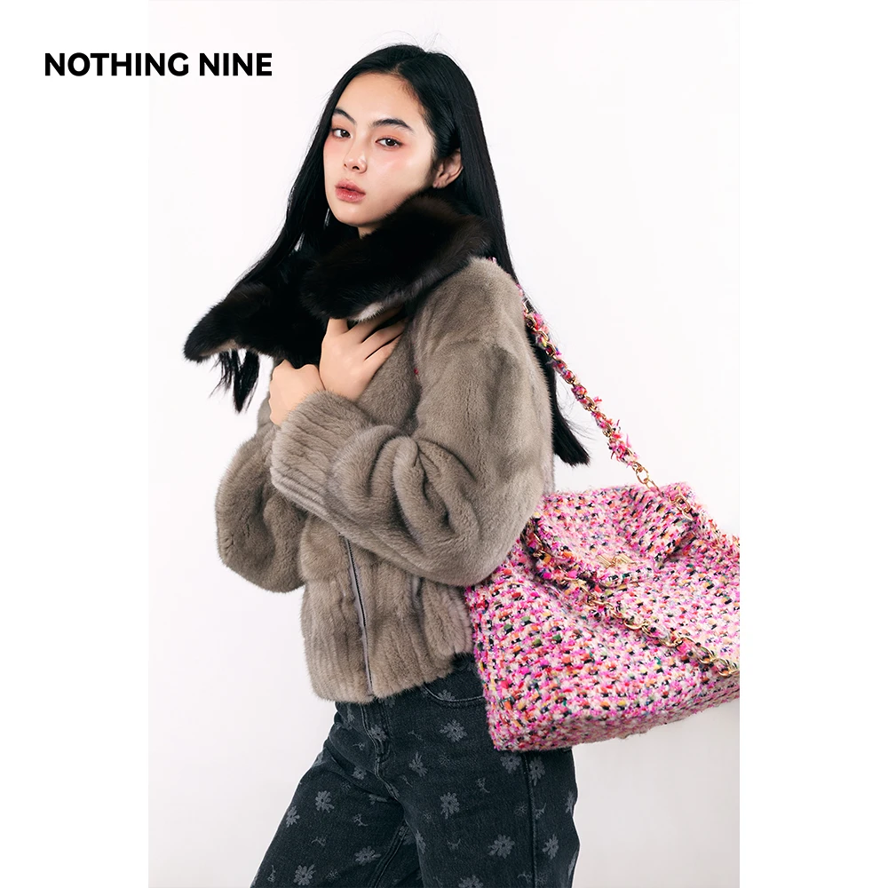 NOTHING NINE 玛尔塔进口拼水貂毛呢外套