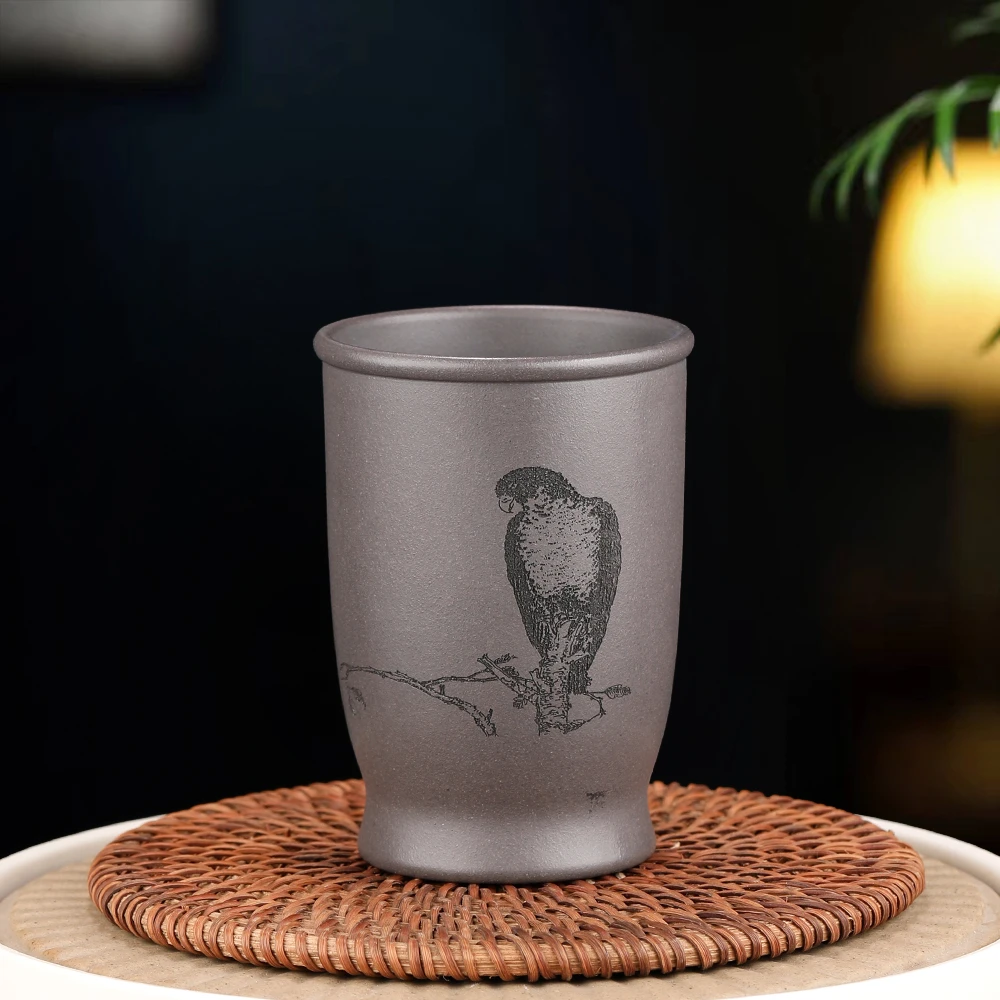 原矿紫砂主人杯  天青 精雕细刻  老鹰