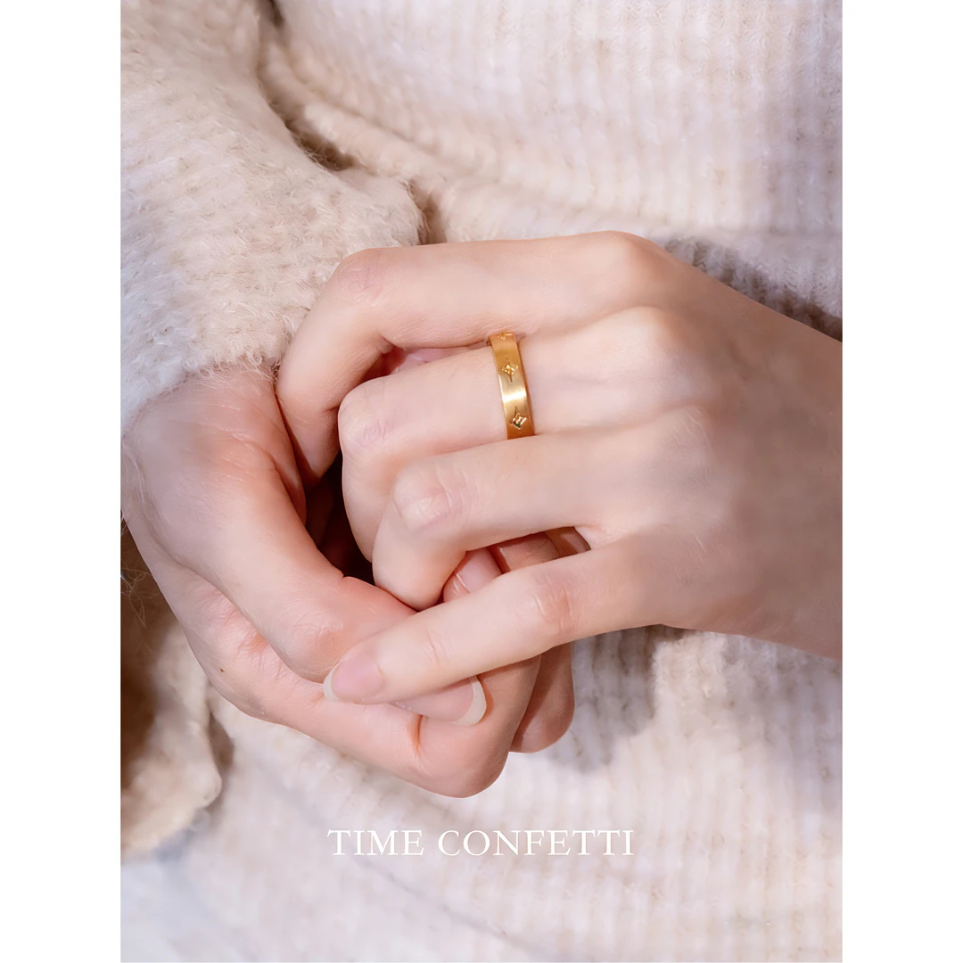 黄铜戒指 镀K金【孙二娘】八芒星-拉丝古法手工百搭开口戒TC 11755