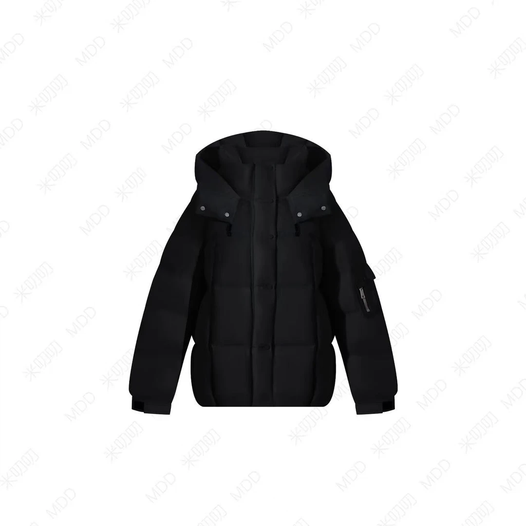 短款压胶精烫纯色休闲风连帽羽绒服JC250628