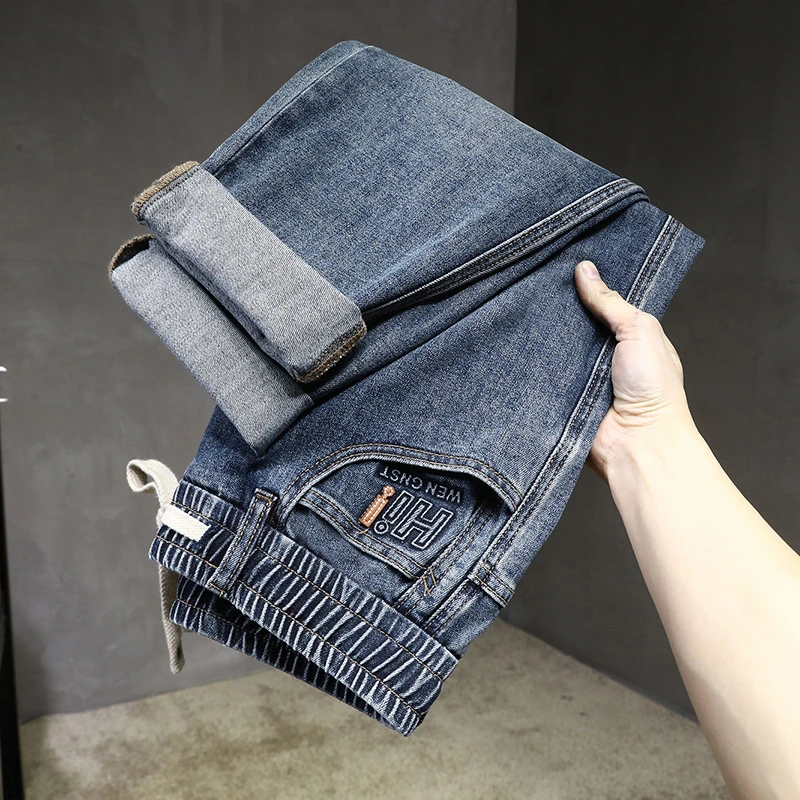 2025夏季薄款松紧腰牛仔裤男直筒宽松弹力休闲男士哈伦九分裤子男