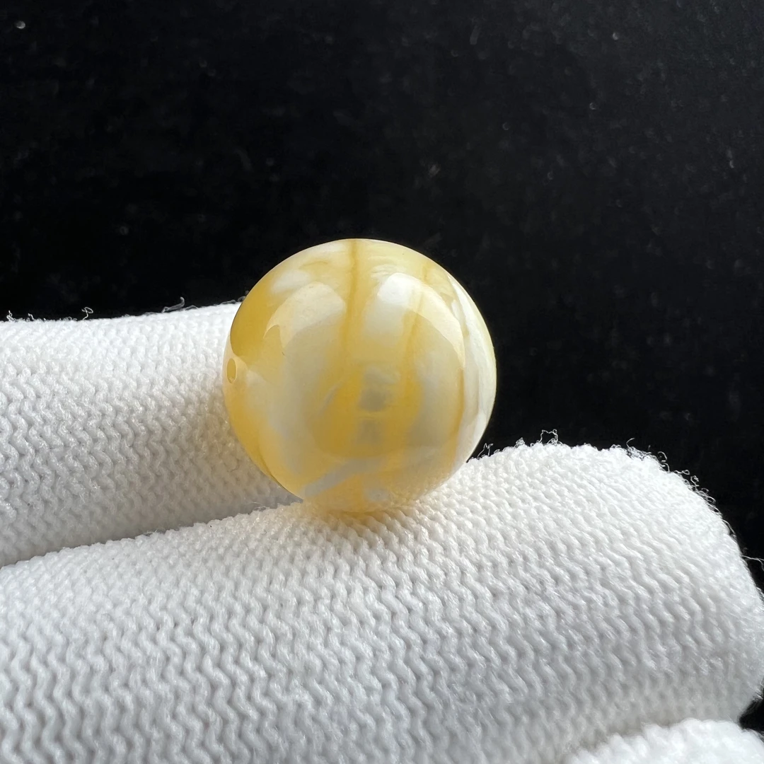 M6737天然俄料蜜蜡 白蜡妖花圆珠单珠17.6mm 支持鉴定假一罚四