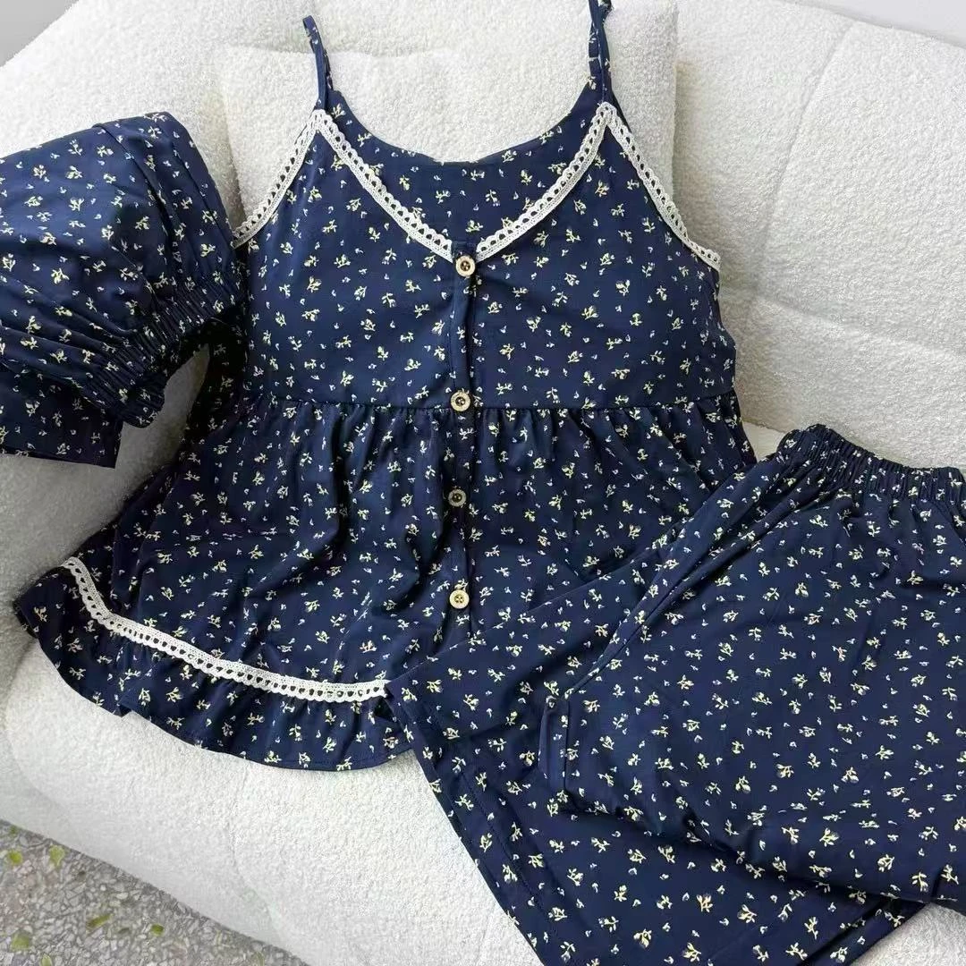 睡衣三件套吊带百搭网红夏季薄款韩版时尚