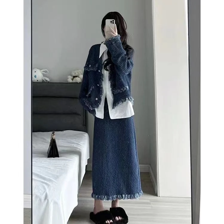 【热卖】早秋季女装2025新款小香风牛仔套装盐系穿搭高级感气质名媛